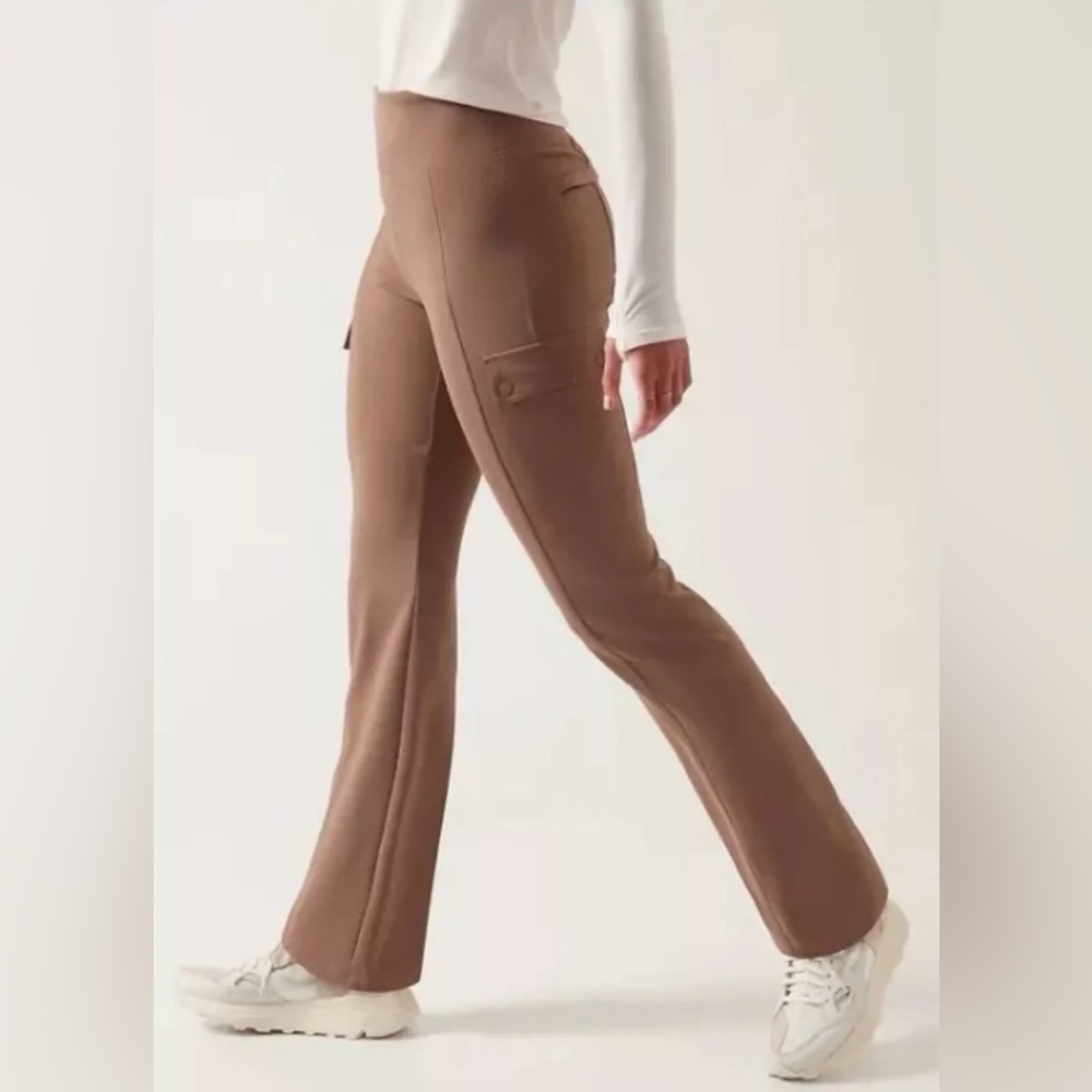 ATHLETA Pants 2X Delancey Straight Cargo Performance High Waist Pull On Brown